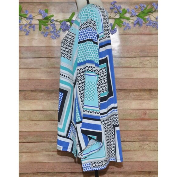 JM Collection Blue Color Block Studded Blouse Top Plus Size 3X Long Bell Sleeves - Picture 5 of 11